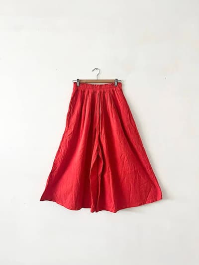 ヂェン先生の日常着　ワイドパンツ薄手　朱色 画像1