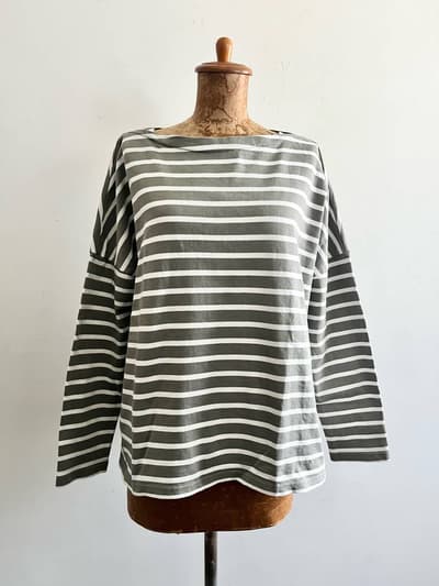 SLOBE IENA　ボーダーカットソー　コットン　グレー・ホワイト 画像1