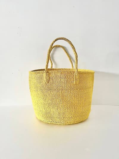 【美品】 サイザル カゴバッグ ラウンド　かごバッグ 　イエロー　 画像1