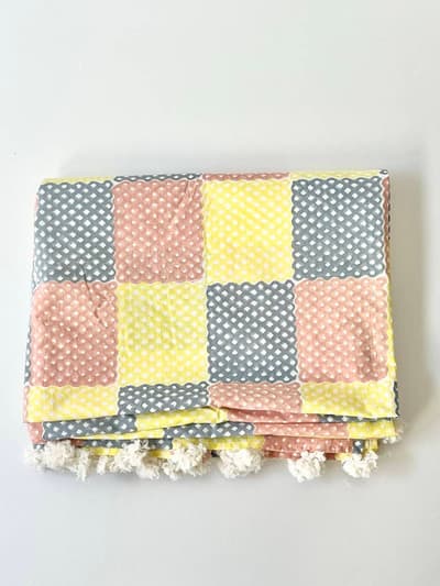 【美品】Found MUJI　インドブロックプリントファブリック　マルチカバー　タッセル 画像1
