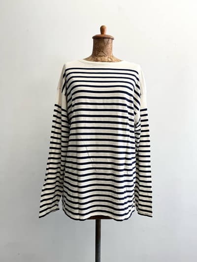 【美品】45R　36番天竺の908バスクTシャツ　ボーダーカットソー　ホワイト・ネイビー　サイズ3 画像1