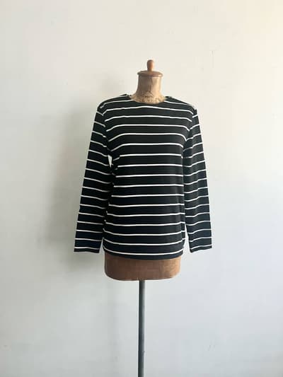 marimekko　ボーダーカットソー　ショルダージッパー　ブラック・ホワイト　サイズS　 画像1