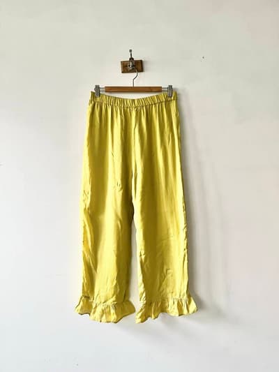 【美品】NE QUITTEZ PAS!　ストライプレーヨンパンツ　イエローグリーン 画像1