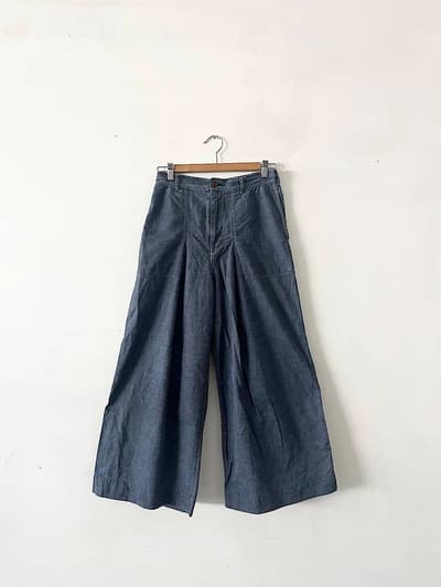 45R　春夏秋冬おさんぽシリーズ　コットンワイドパンツ　インディゴ　サイズ3 画像1