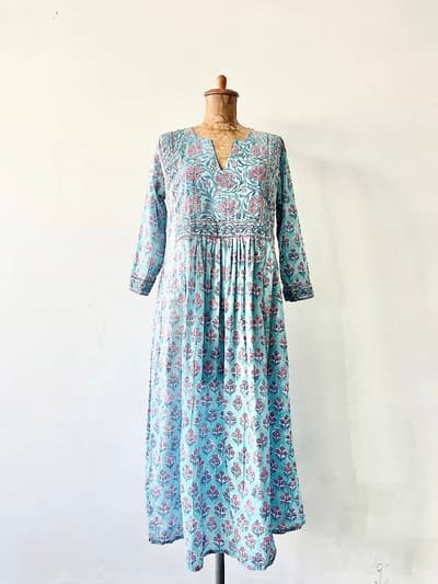 【美品】AINA　ブロックプリント　ワンピース　インド製　サイズS 画像1