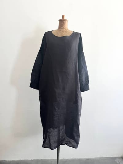 【美品】maison de soil 　HANDWOVEN LINEN・COTTON SILK PATCHWORK DROPSHOULDER DRESS　サイズ1 画像1