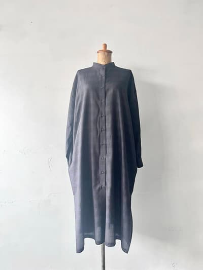 【美品】MAISON DE SOIL　ウールシルク　バンドカラー　ロングシャツ ワンピース 画像1