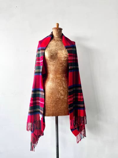 【美品】Johnstons of Elgin　カシミヤストール　Royal Stewart　赤チェック 画像1