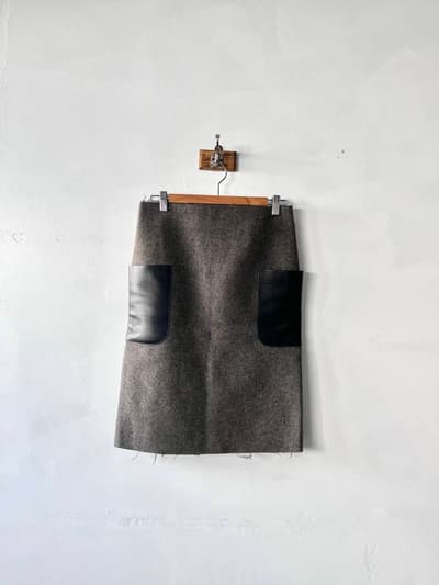 CELINE　ウールレザー切替スカート　サイズ36 画像1
