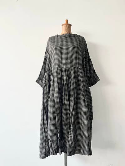 【美品】jujudhau　リネンチェックワンピース　ネパール製 画像1