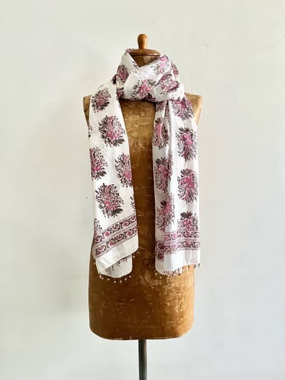 【美品】ハンドプリントストール　ビーズフリンジ　インド 画像1