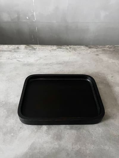 【美品】山口和宏　黒漆　角盆　24cmx18cm クリ　120 画像1