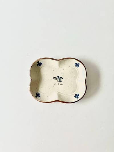 【美品】中西申幸　四ツ葉絵皿(中)  画像1