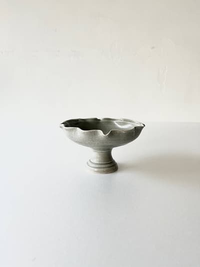 【美品】石渡磨美　稜花型コンポート　薄鼠 画像1