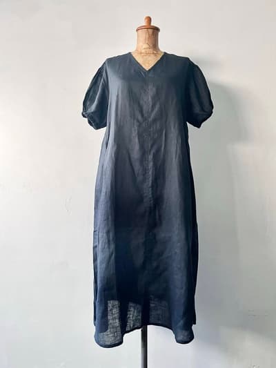 【美品】fog linen work　半袖　袖ギャザー　リネンワンピース　後ろボタン 画像1