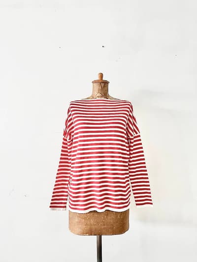 【美品】R&D.M.Co-　OLDMAN’S TAILOR　ボーダーニット　コットン　ホワイト・レッド 画像1