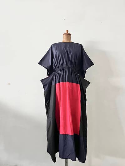 【美品】homspun　100/2　ブロード　ハイウエストギャザーパッチワークワンピース　 画像1
