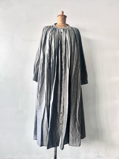 【美品】sunnyclouds　バンドカラーコットンリネンワンピース　Lサイズ 画像1