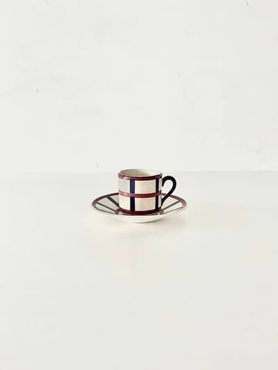 【仏アンティーク】HBCM窯 クレイユモントロー　Béarn バスクカップ＆ソーサー 画像1