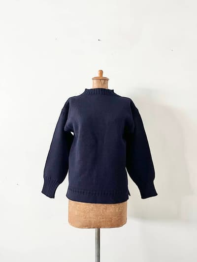 【W様専用】LE TRICOTEUR.　ガンジーニット　ウールセーター　ネイビー　イギリス 画像1
