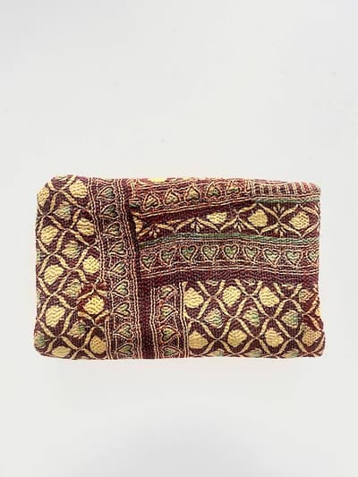 【美品】インド　ヴィンテージ　ラリーキルト　カンタ刺繍　マスタード　蓮の花　柄　200・145 画像1