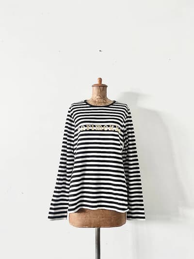 【北欧】marimekko　ロゴボーダー長袖Tシャツ　サイズL　白黒 画像1