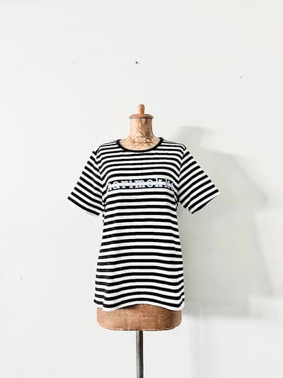 【北欧】marimekko　ロゴボーダー半袖Tシャツ　サイズL　白黒 画像1