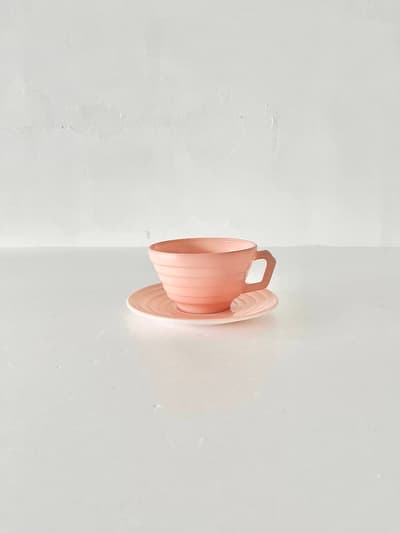 【アメリカヴィンテージ】Hazelatlas　モダントーン　 カップ＆ソーサー　パステルピンク 画像1