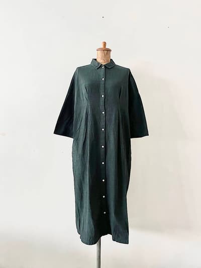 ヤンマ産業　シャツワンピース　インディゴグリーン 画像1