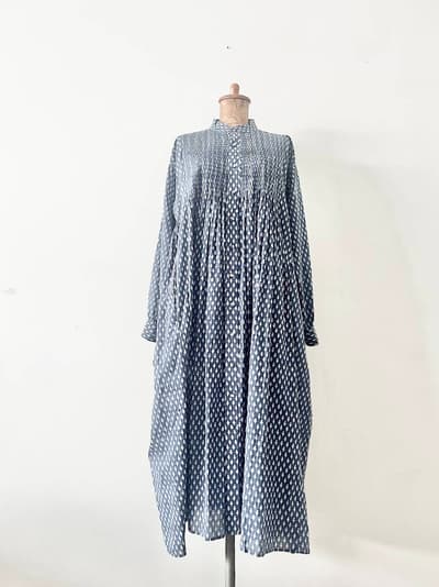【美品】Maison de soil　80'S コットンボイルツリーブロックプリント ミニピンタック バンドシャツドレス　サイズ１ 画像1