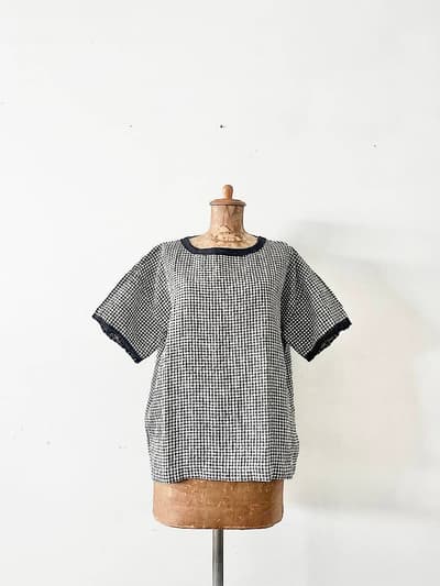【2023SS　美品】　SOIL　60'S　パワールーム　リネン　ファンシー　ギンガムチェック　ボートネック　レース　プルオーバー 画像1