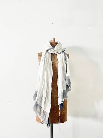 【美品】Maison de soil　 リネンストール　ショール　インド製　ブルー 画像1