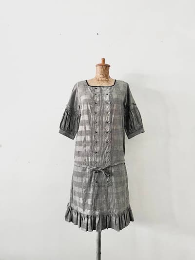 DZOKHOLA　グレンチェック柄ワンピース　コットンリネン 画像1