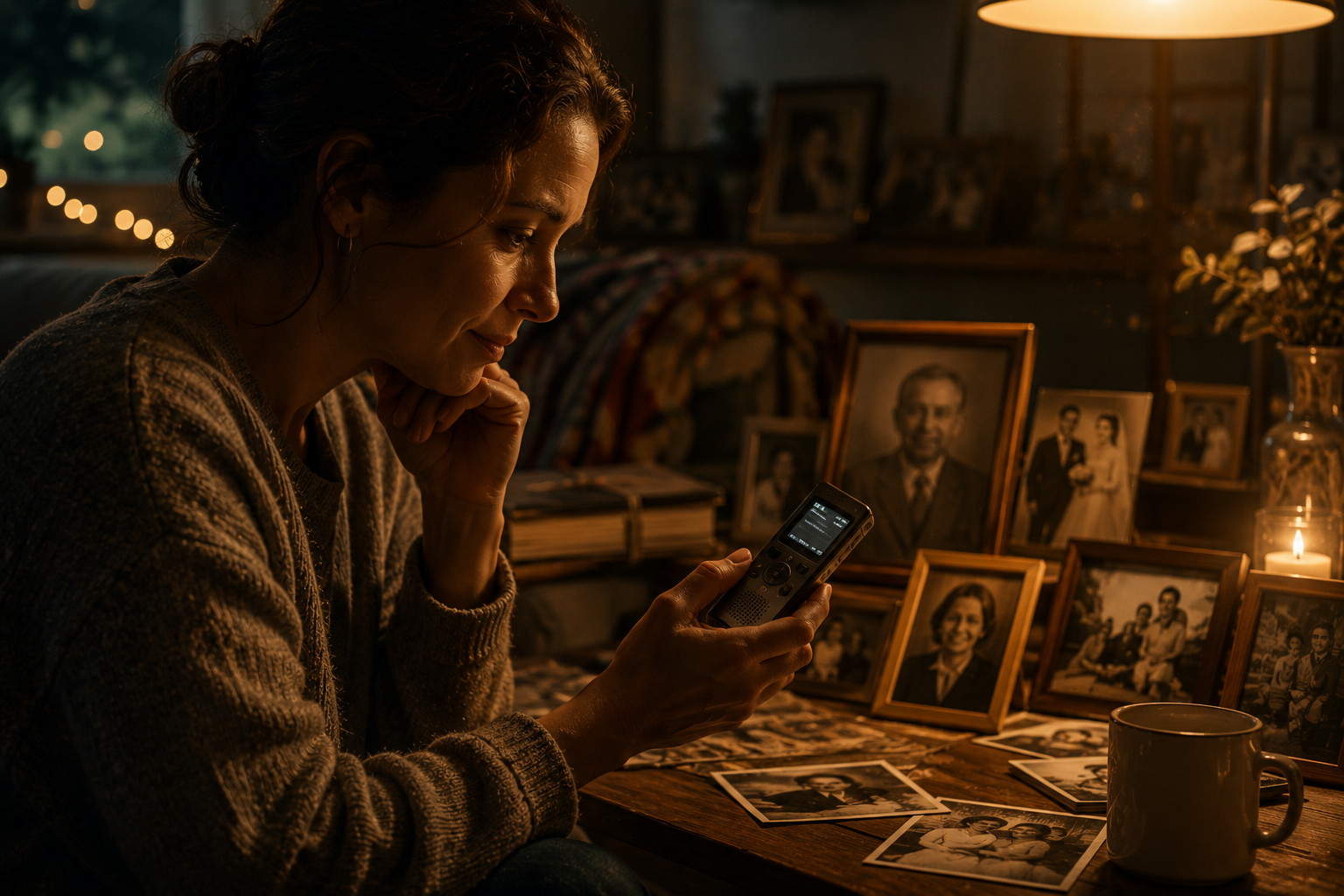 Person reflecting on questions they wish they could still ask a deceased loved one, illustrating the importance of preserving family memories and personal legacy.