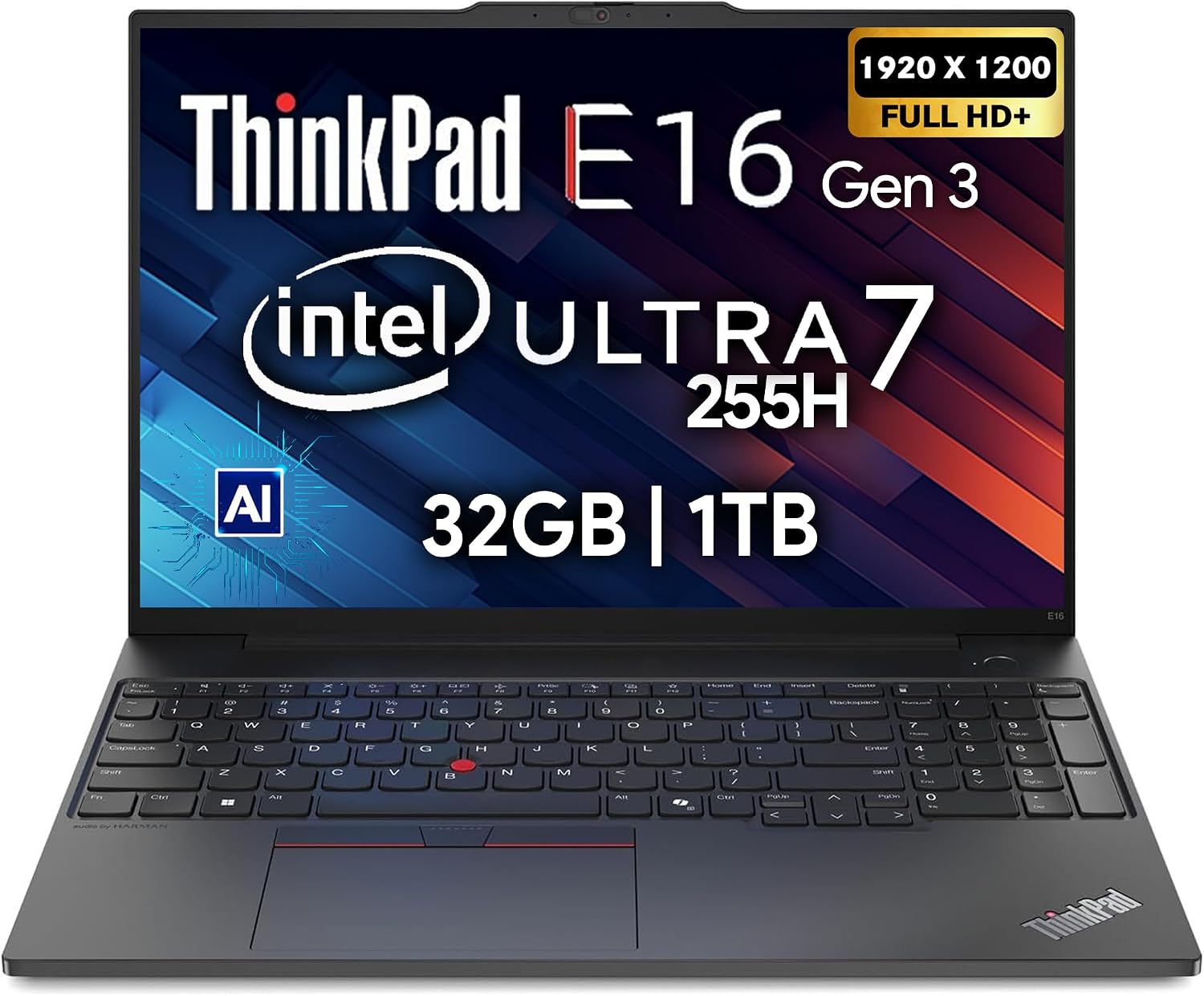 LENOVO THINKPad E16 GEN 3(21SR0081US) – Intel Core Ultra 7 255H, 32 GB DDR5 RAM , 1 TB PCIe SSD, 16.0" WUXGA (1920 x 1200) IPS, On-Cell Touchscreen, Wi-Fi, Bluetooth, WEBCAM, WINDOWS 11 PRO. BLACK