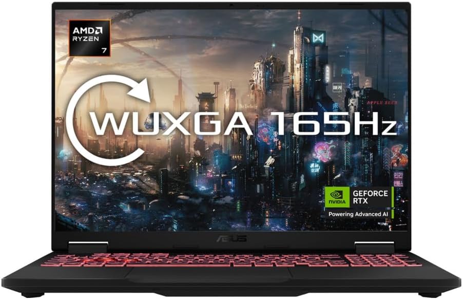ASUS TUF GAMING A16 (FA608UH- RV049W) - AMD Ryzen 7 260 (8 cores, 16 threads, base clock 3.8 GHz, boost up to 5.1 GHz), 16.0”inch Full HD, 16GB DDR5 RAM, 512GB PCIe 4.0 NVMe M.2 SSD, 8GB GDDR7  NVIDIA GeForce RTX 5050 Laptop GPU, backlit keyboard, WIFI, Bluetooth, WINDOWS 11 HOME. JAEGER GRAY