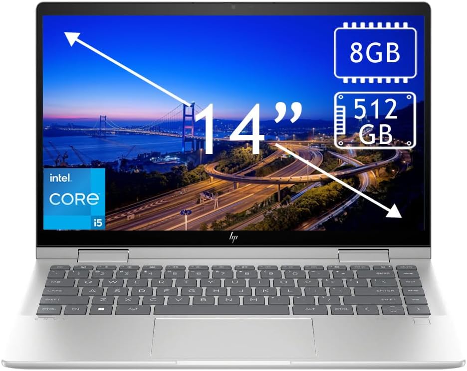 HP Envy x360 2-in-1 Laptop 14-es1013dx(9R8R2UA) - Intel Core 5 120U (10 Cores, 12 Threads, up to 5.0 GHz), 8GB DDR4-3200 MHz RAM (Onboard), 512GB PCIe NVMe M.2 SSD, 14" FHD