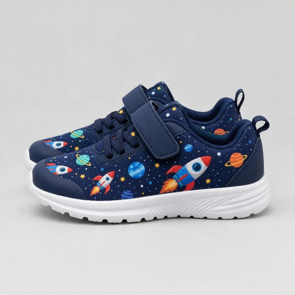 Kids Navy Blue Printed Casual Sneakers