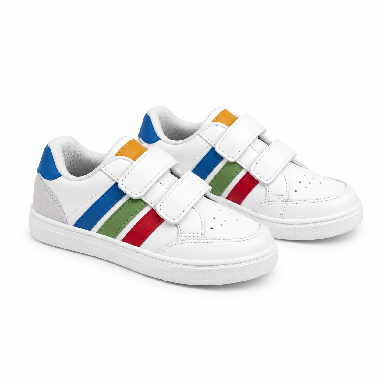 Kids White Sneakers with Red & Green Stripes