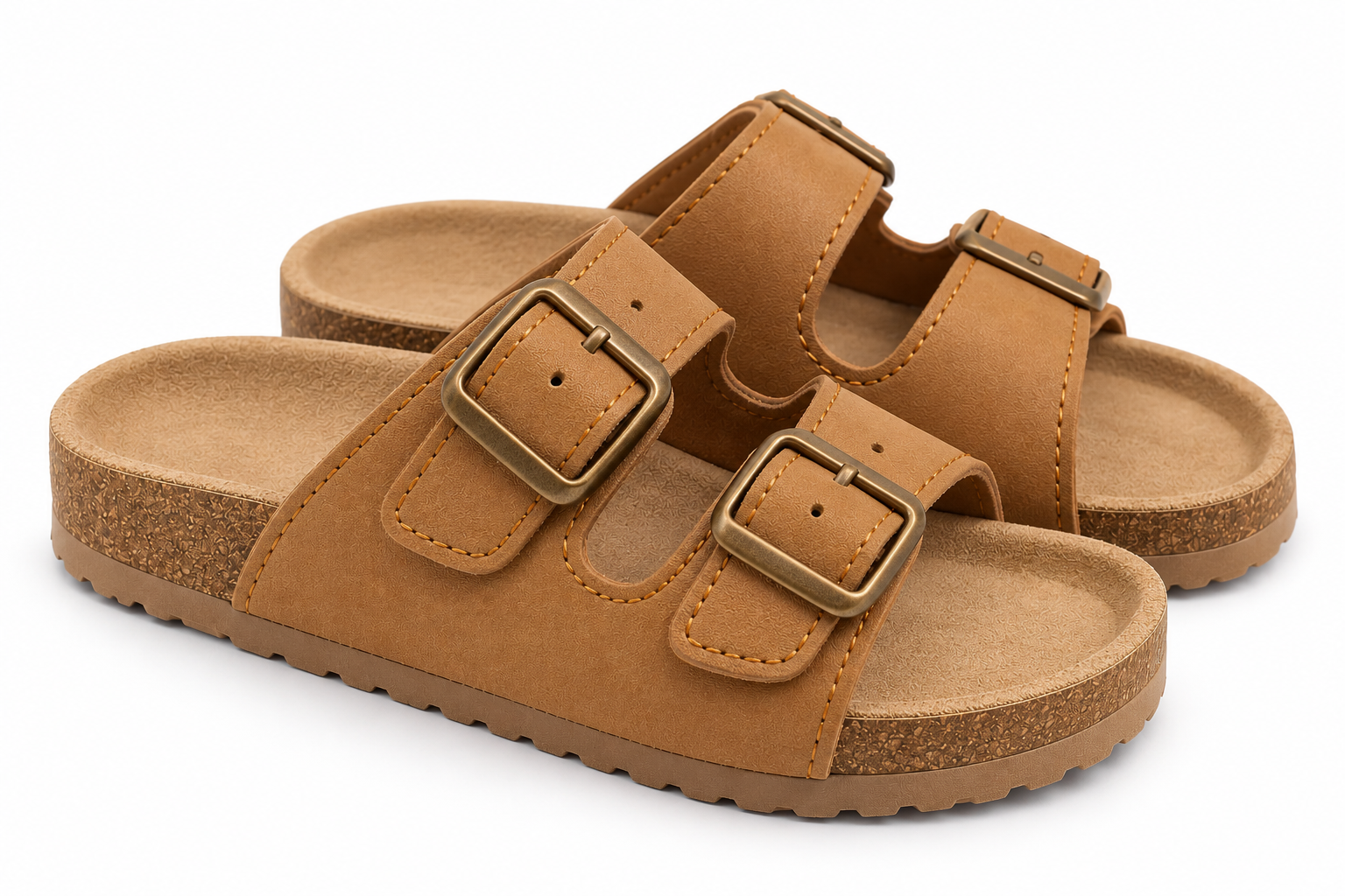 Kids Brown Double Strap Casual Sandals