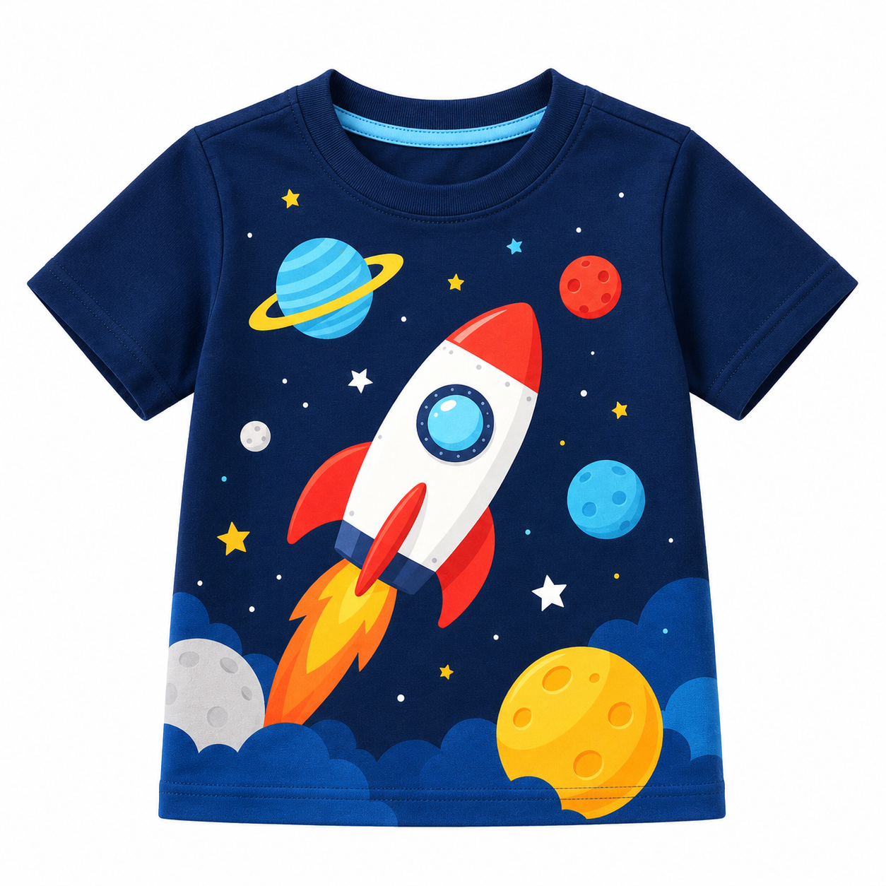 Kids Navy Space Rocket Graphic T-Shirt