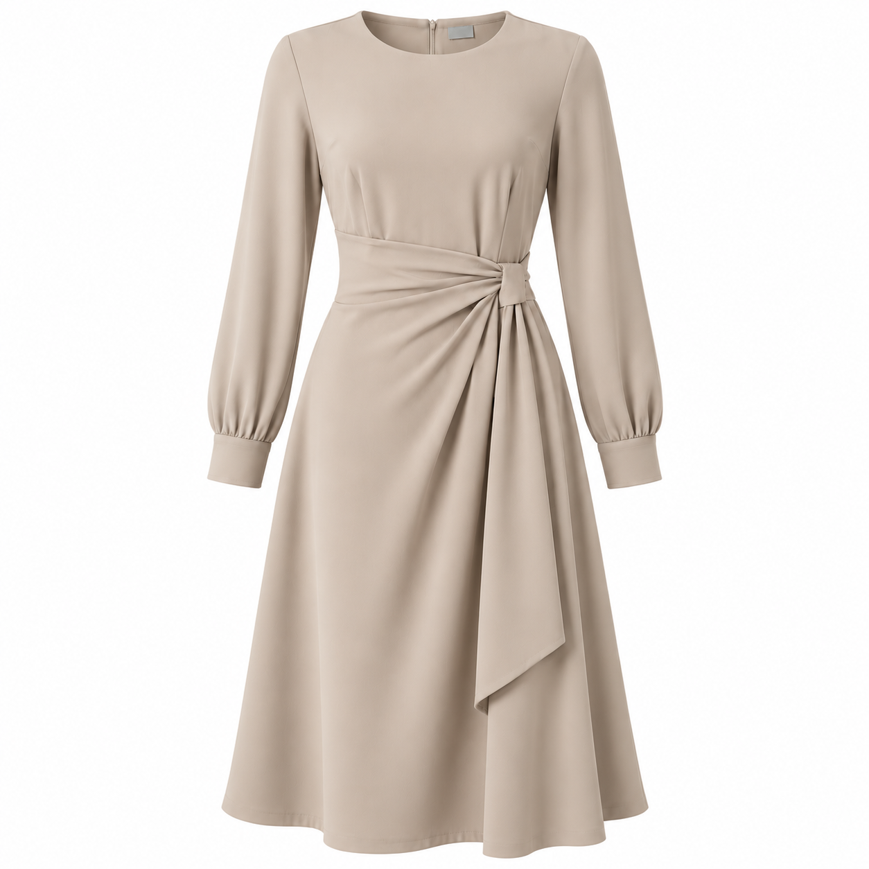 Women's Dark Beige Ruched Waist Midi Dress