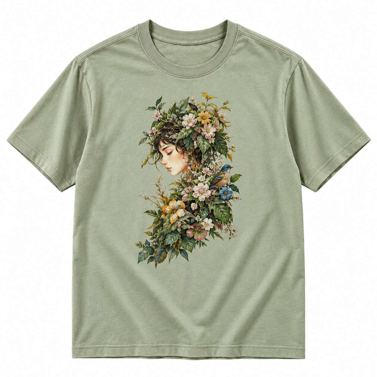 Sage Green Floral Graphic T-Shirt