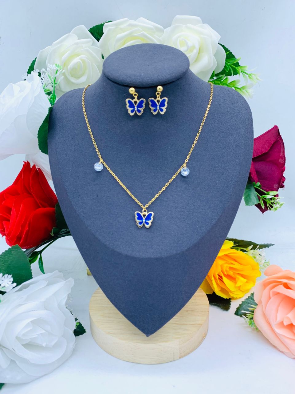 Another view of Butterfly earring and Necklace