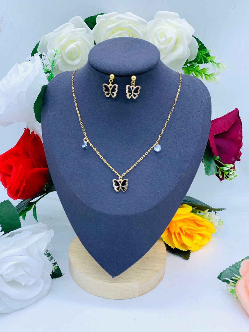 Another view of Butterfly earring and Necklace