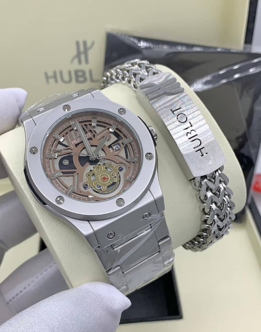 Another view of Hublot watch and bracelet