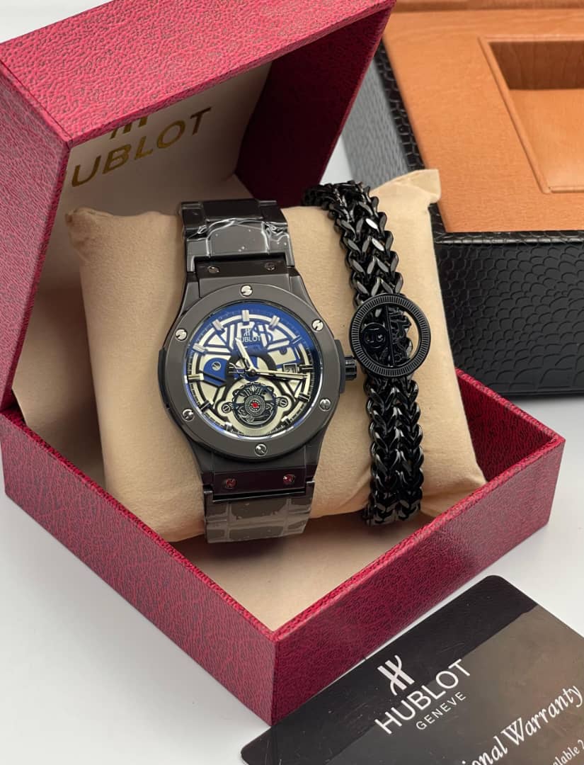 Another view of Hublot watch and bracelet