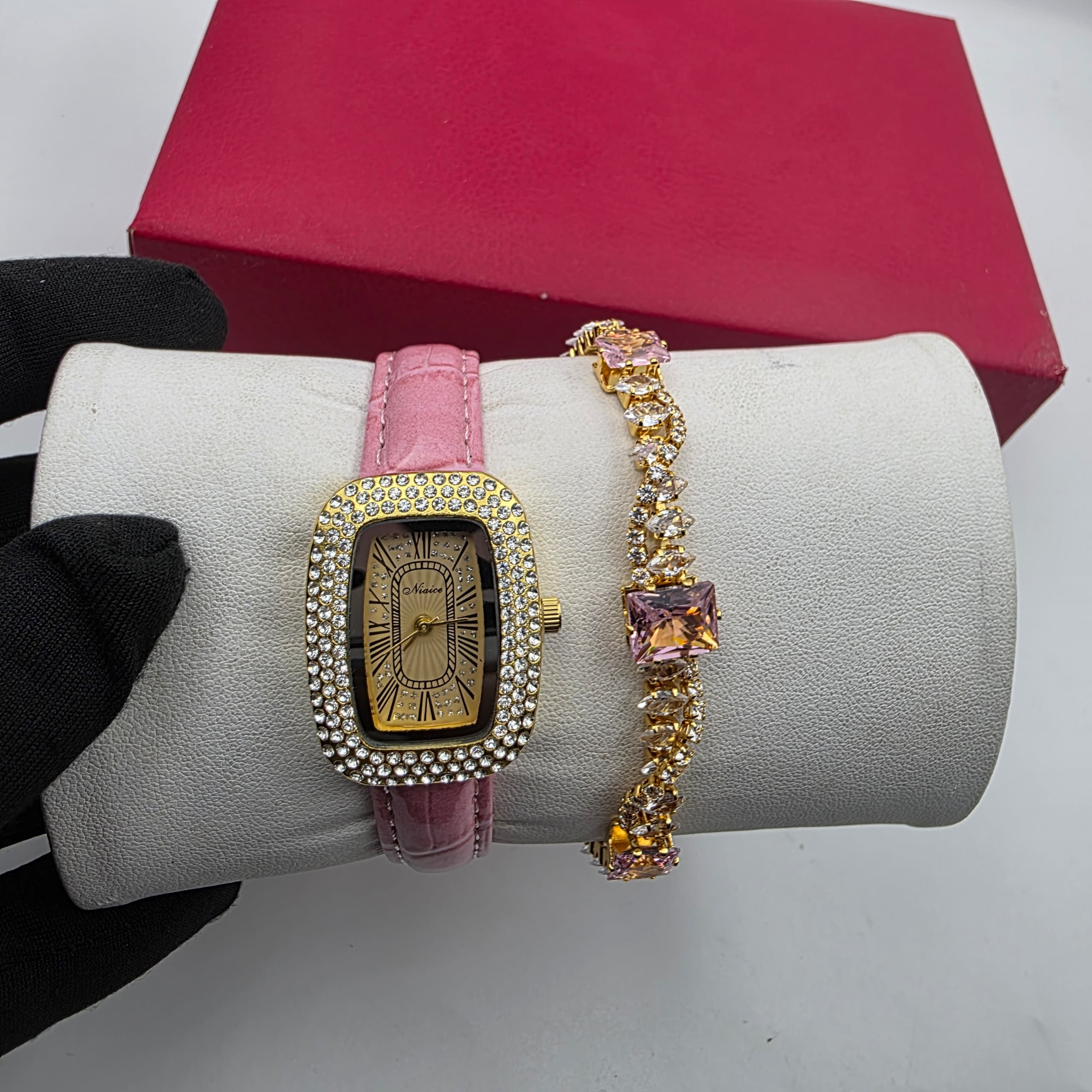 Another view of Leather watch and bracelet