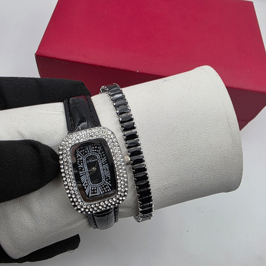 Leather watch and bracelet