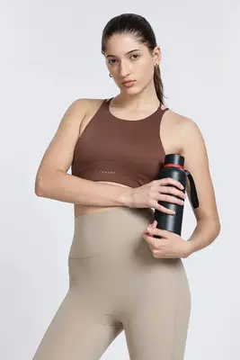 Brown High Neck Sports Bra